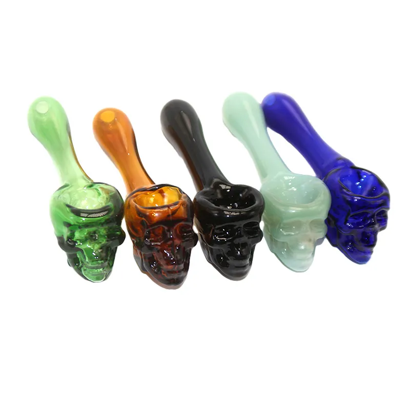 Y068 Colorful Smoking Pipes About 4 Inches Length Tobacco Skull Spoon Glass Pipe Side Air Hole Smooth Airflow