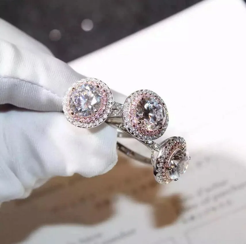 Victoria Wieck Jóias de luxo feitas à mão Prata esterlina 925 Corte redondo RosaSafira branca CZ Diamante Gemstones Cor Mulheres Anel aliança de casamento