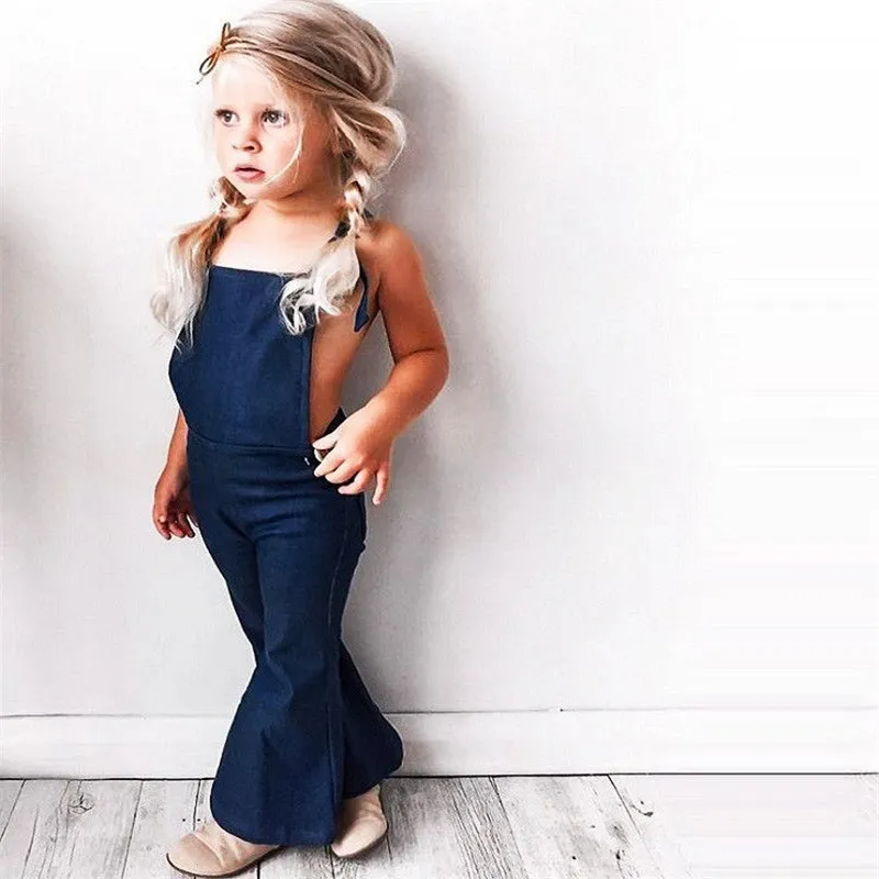 2018 Fashion Toddler Kids Baby Girl Sleeveless Backless Strap Denim Overall Romper Jumper Bell Bottom Trousers Summer Clothes