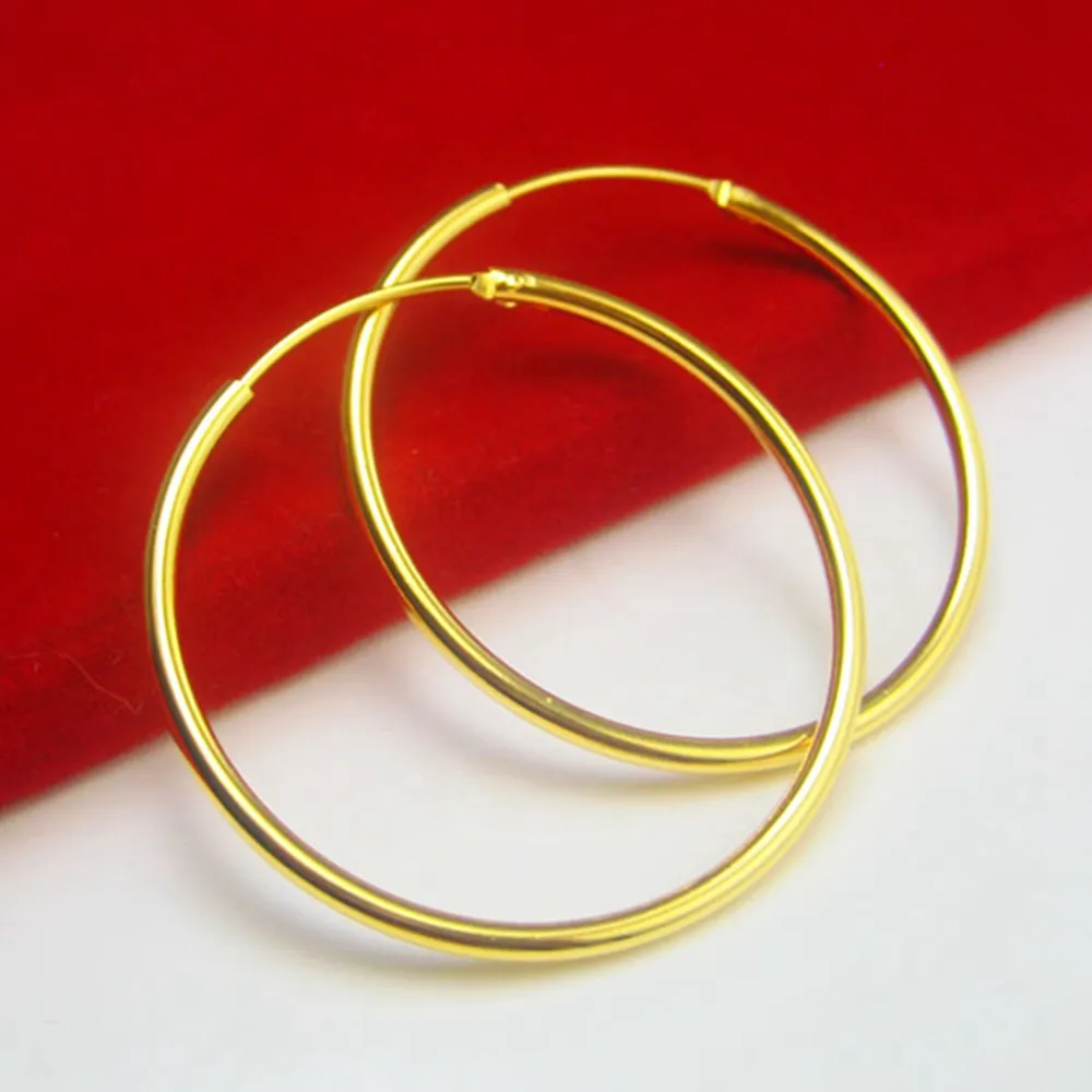 Boucles d'oreilles de cerceau lisse pour femmes 18k 18 km jaune rempli gros gros cercle boucles d'oreilles 40 mm de diamètre6154445