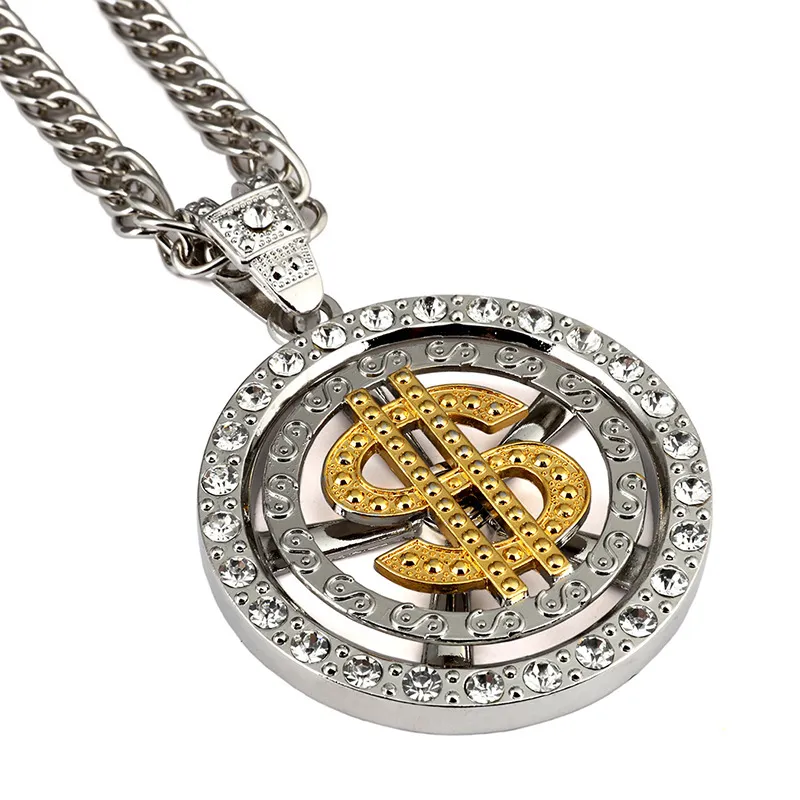 JINSE Hommes Femmes Us Dollar Argent Pendentif Collier Or Argent Plaqué Américain Hip Hop Rappeur 80 cm Cubain Lien Chaîne Bijoux