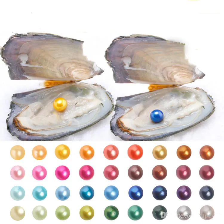 Gratis frakt 2019 Pearl Oyster With Natural Grade 6-7 mm Rund Multicolored Freshwater Wish Pearl Vakuumpaket för barn Party Fun Presenter