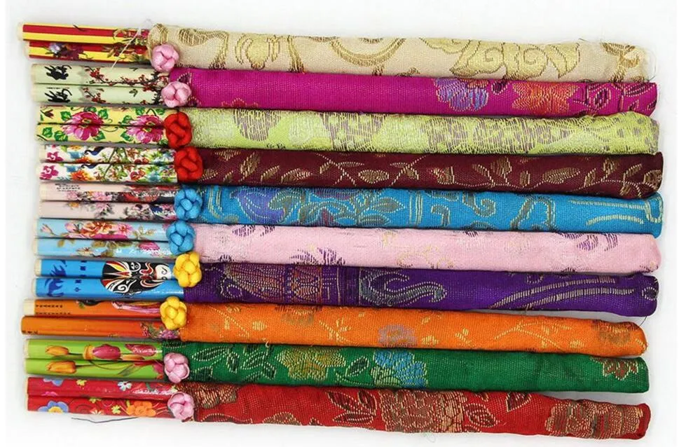 Najlepsze prezenty Chiński Jedwabny Zestawy Chopstick Podróży Souvenir Craft Bamboo Chopsticks Dekoracja Narzędzia kuchenne Hurtownie