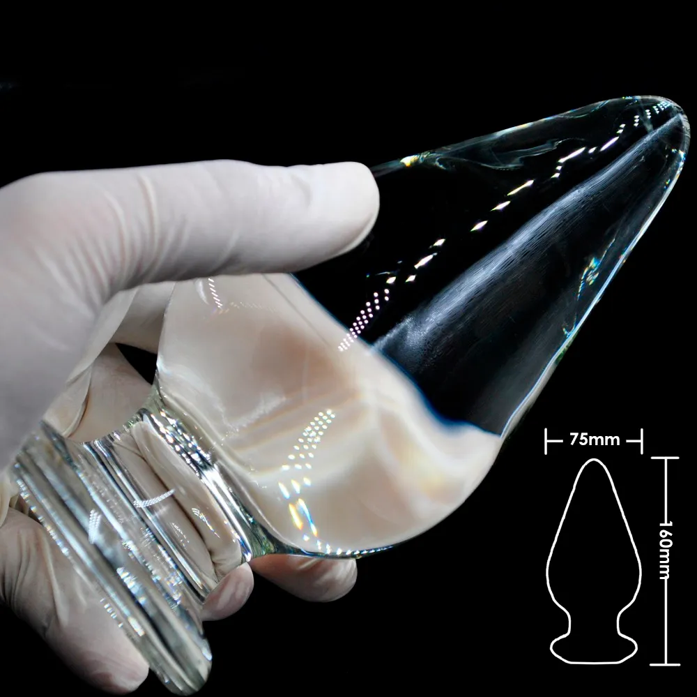 75mm large size pyrex glass anal butt plug huge crystal dildo big bead penis Adult female masturbation Sex toy for women men gay S924