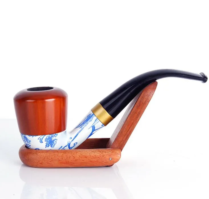 Smoking Pipes Blue and white porcelain imitation red wood resin pipe portable removable cleaning filter pipe