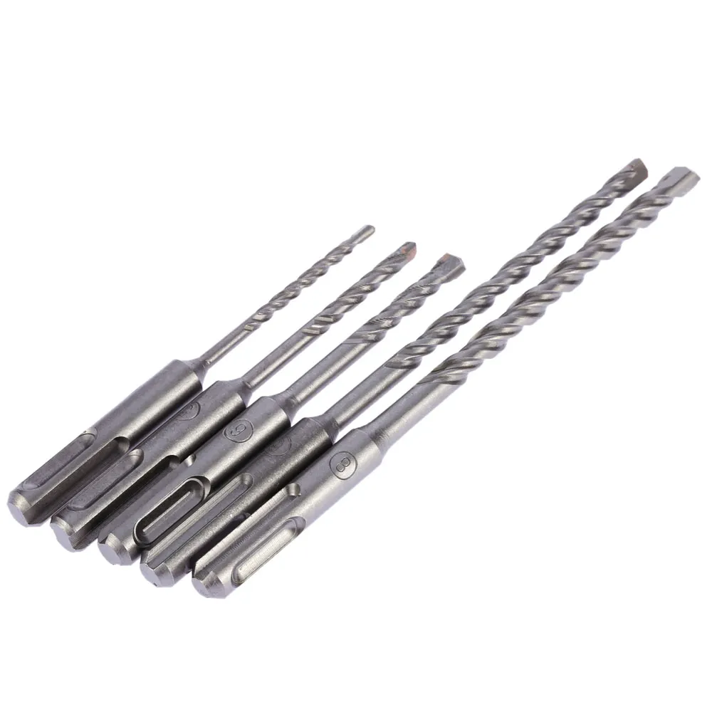 Freeshipping 5pcs / set Feramentas 2 Pits Hammer Impact Drill Bit SDS SHANK 2 Slot Elektrisk Hammer Borr Bit Set Rotary Concrete Masonry