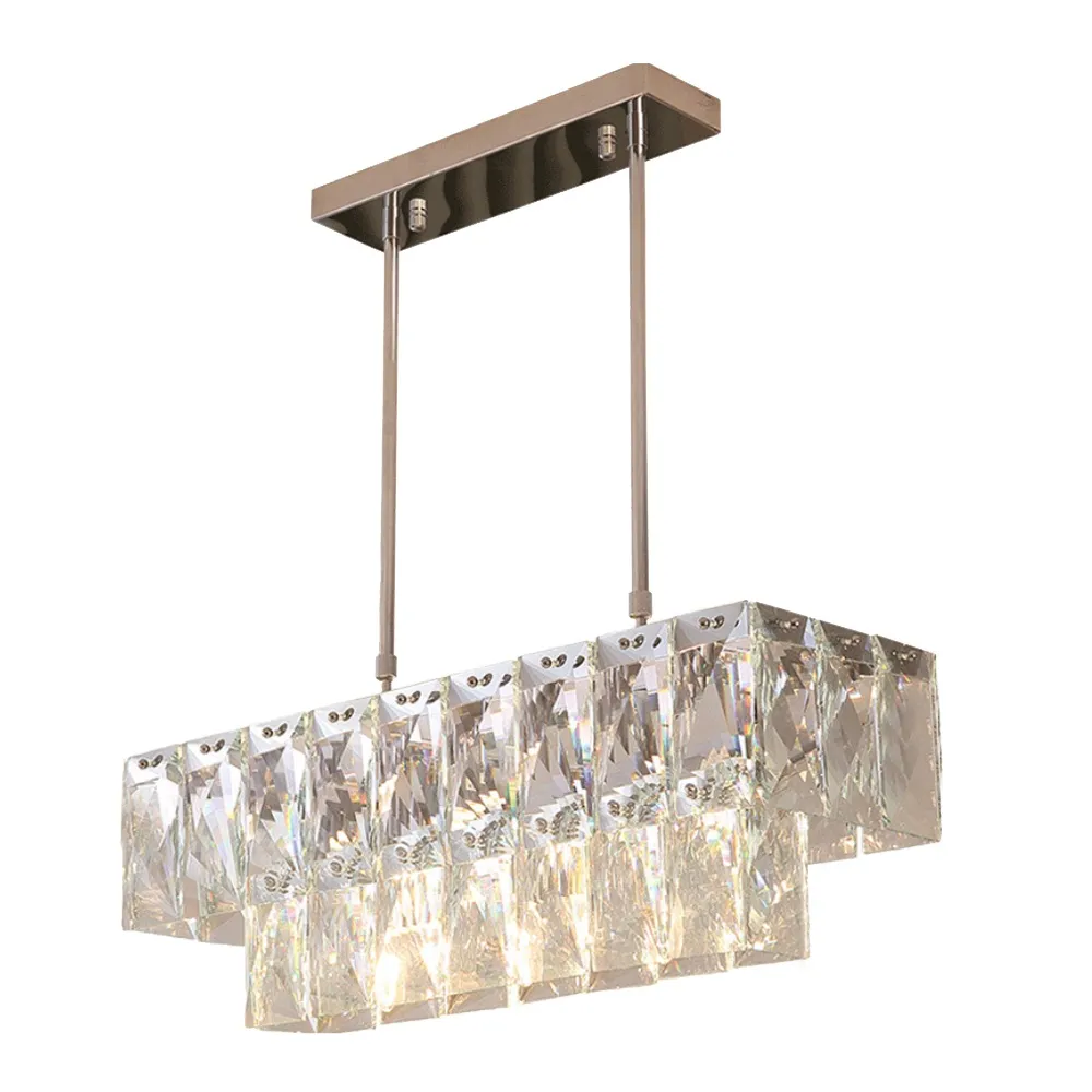 Moderne LED Lustre En Cristal Lampe Rectangle E14 Lustres Luminaires Pendentif Luxueux Lumière pour salle à manger Salon