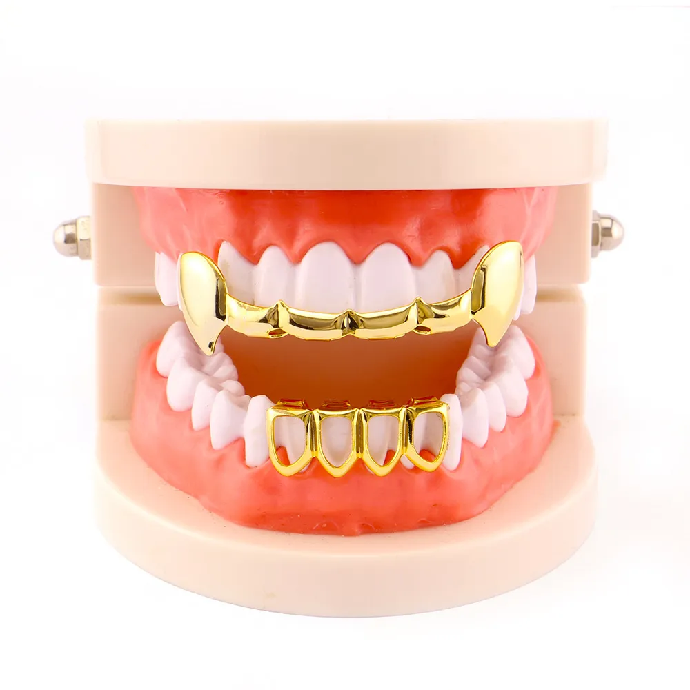 Conjunto completo de dientes de Hip Hop Grillz, joyería para parrilla dental superior e inferior, regalos de Halloween, tapa de diente personalizada, joyería para el cuerpo americana 9453524