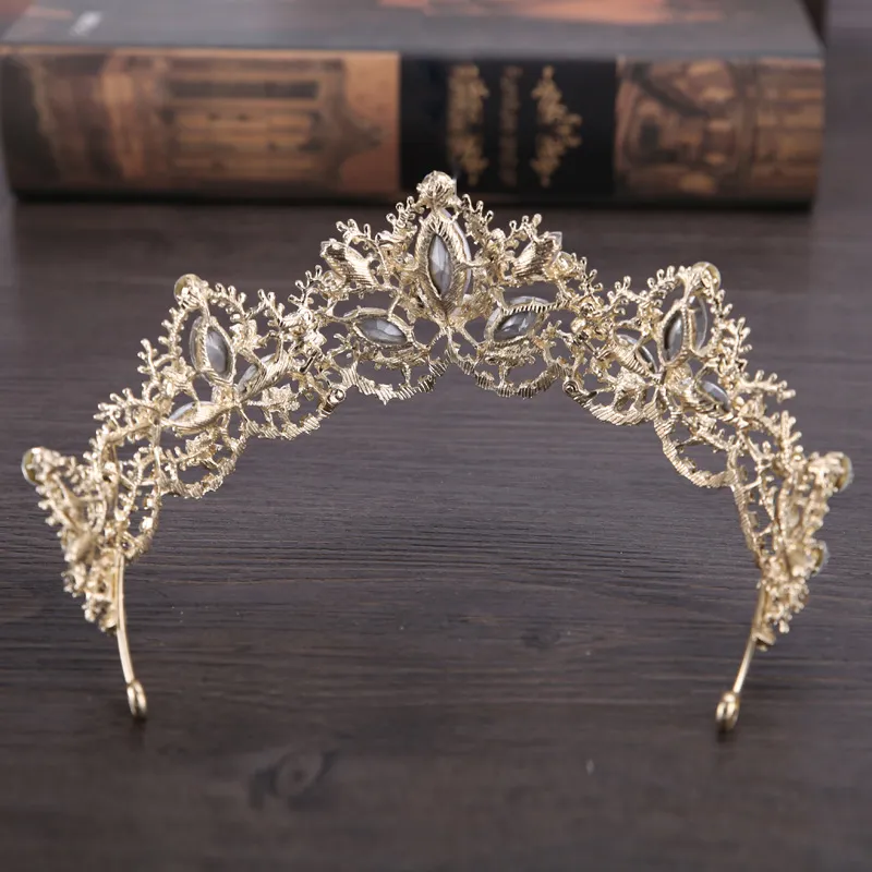 Brudkronor Flower Bride Crystal Tiara Princess Crown Gold Wedding Tiaras Hairbands Barock Birthday Party Tiaras Hair Headwear3005