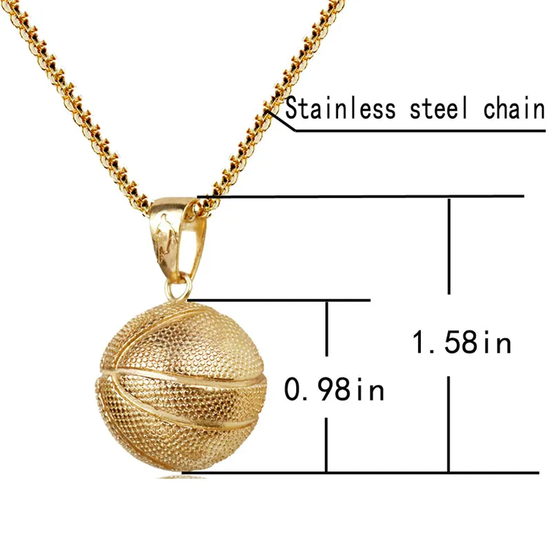 Basketball Pendant Necklace Gold Stainless Steel Chain Necklace Women Men Sport Hip Hop Jewelry Basketball Football Lovers Gift