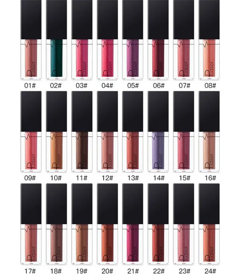 Pudaier Glitter Lipstick 24 Kleuren Sexy Schoonheid Langdurige Gloss Matte Liquid Magic Color Shimmer Lip Stick