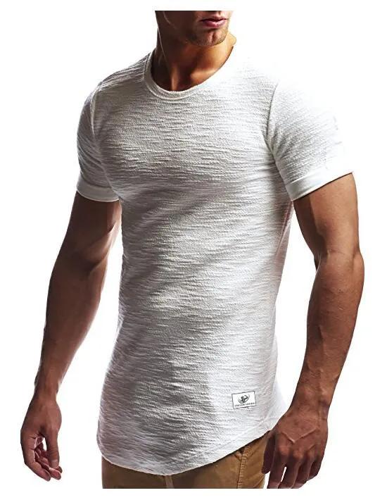 Men Tshirts Summer Hem Curved Long Tees Solid Colors Short Sleeves