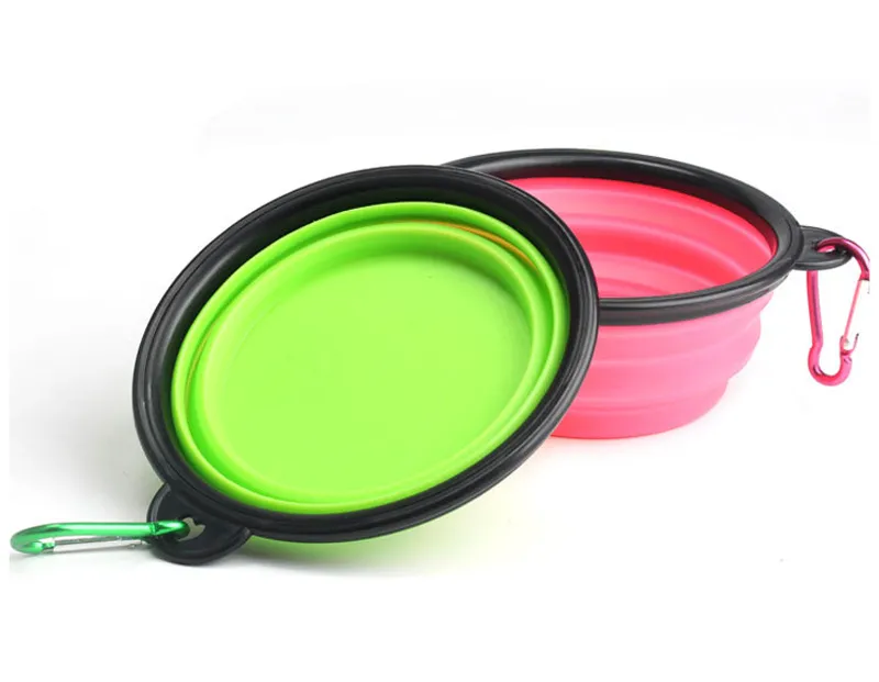 Food grade Silicone Folding dog bowl Expandable Cup Dish Pet feeder Portable Travel Bowl with Carabiner For Pets