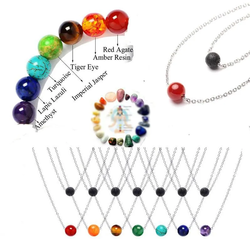 New Multilayer 7 Chakra Lava-rock Bead Necklaces Aromatherapy Essential Oil Diffuser Necklaces Stainless Steel Necklace