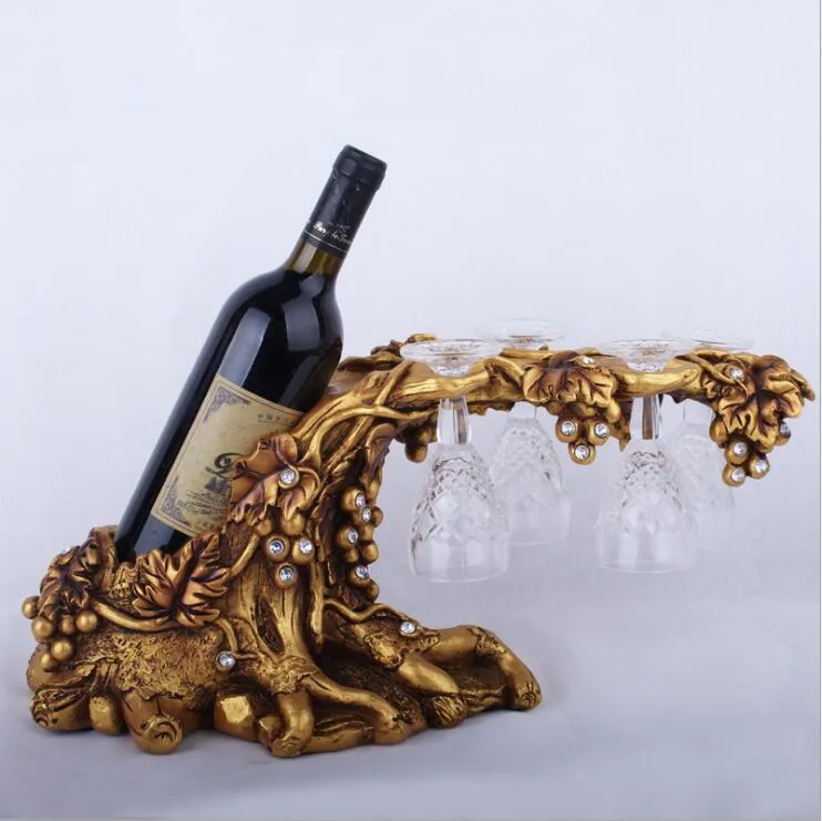 Arts et artisanat résine vigne support porte-bouteille de vin verre tasse affichage bouteilles de Champagne support suspendus verres à boire