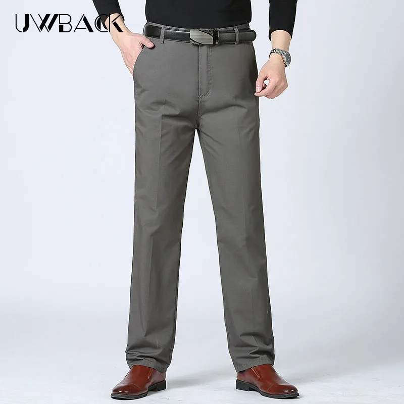 Uwback Mens Business Pants High Waist Straight Summer Casual Pants Breathable Cotton Pantalon Hombre Over Size Cargo XA660