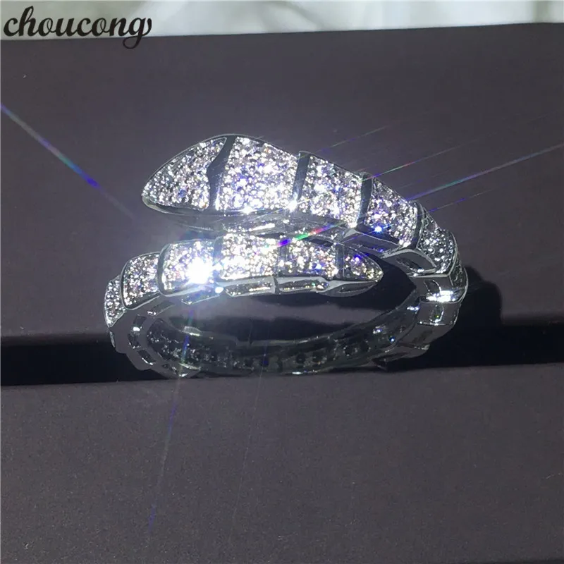 choucong Snake rings Pave setting Diamonique Cz White gold filled Engagement Wedding Band Ring For Women Valentine's Da Gift