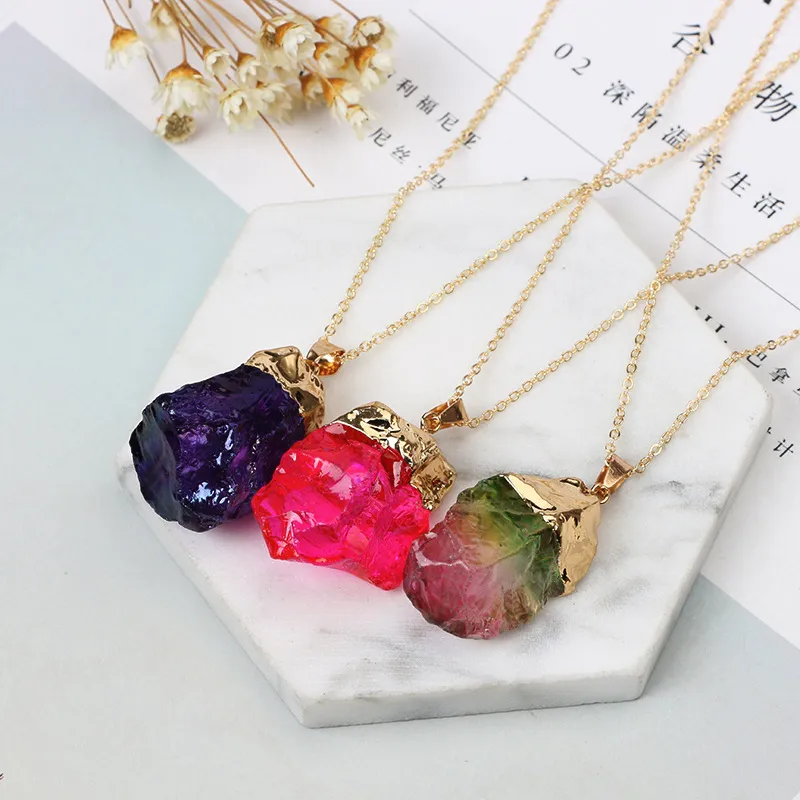 Luxury Quartz Natural Stone necklaces Irregular Crystal Druzy Healing gemstone pendant Gold chain necklace For women s Jewelry