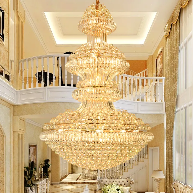 LED Moderne Crystal Chandeliers Lights Fortage American Big Golden Chandelier Lampen Hotel Lobby Hall Trap Villa Home Indoor verlichting