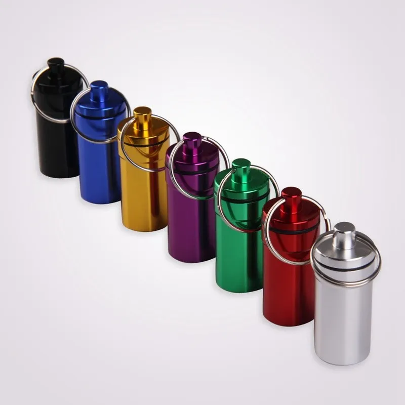 Waterproof Aluminum Pill Box Medicine Container Case Capsule Holder First Aid Gallipot with Key Ring Chain travel kits