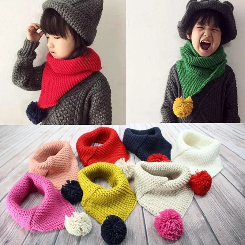Nuevos niños invierno bufanda de cuello de lana niños de punto cuello con bola bufandas