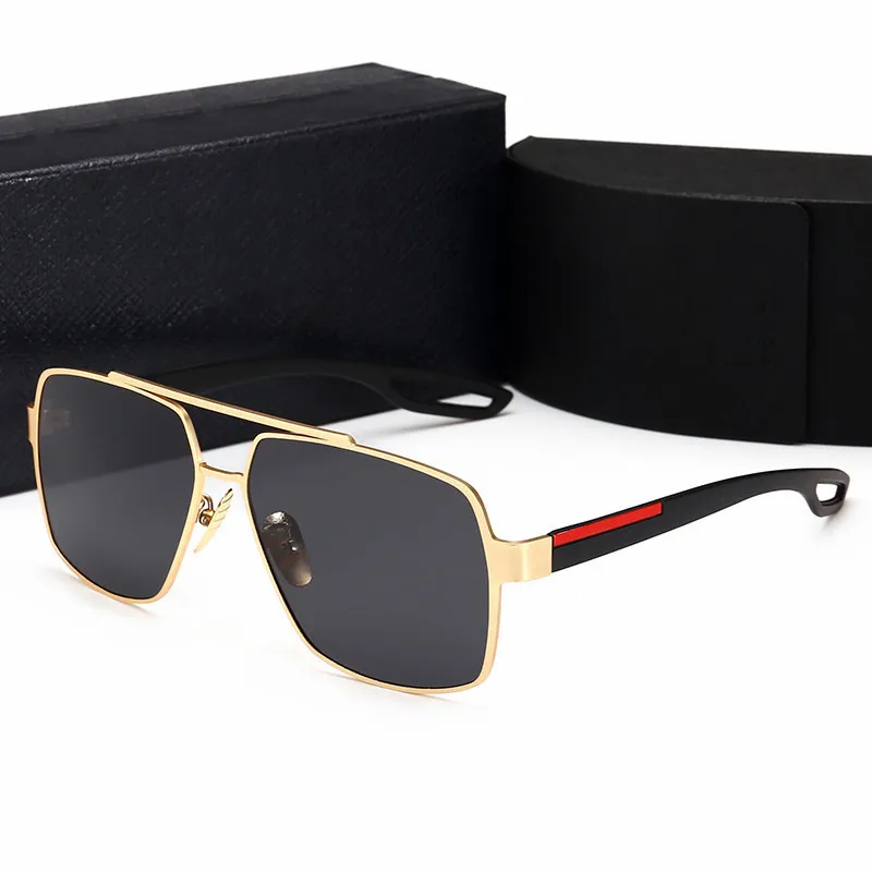 Retro polarisierte Luxus-Herren-Designer-Sonnenbrille, randlos, vergoldet, quadratischer Rahmen, Marken-Sonnenbrille, modische Brillen mit Etui