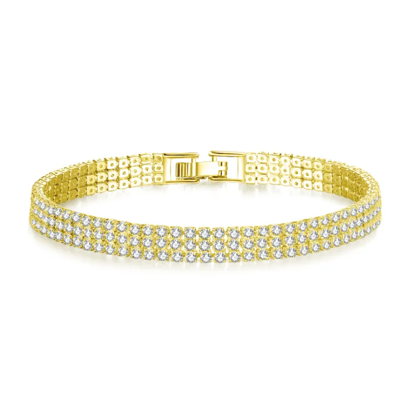 18K White/Yellow Gold Plated Link Round Cut Sparkling Crystals Stones Tennis Bracelets for Womens Jewelry pulseras mujer accessoires