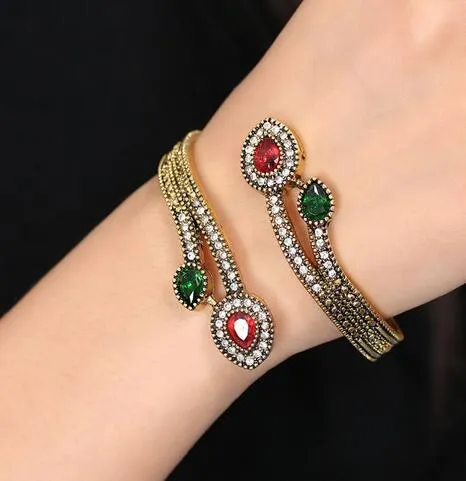 1 Pc Nouveau Chaud Femmes Vintage Bracelets Rouge Goutte D'eau En Résine Manchette Bracelets Rouge Goutte D'eau En Cristal Turc Bijoux