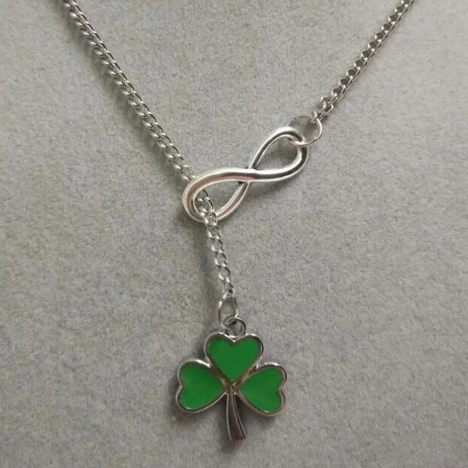 lucky 8& GREEN 3-LEAF CLOVER IRISH SHAMROCK TRINITY/Mermaid/I Love Quilting/Crosscharm sweater chain necklace DIY Women jewelry A63