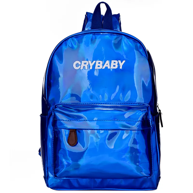 2018 New Girl pu Letter Crybaby Hologram Laser Backpack Bag Soft Large Capacity pensonal School Bag 