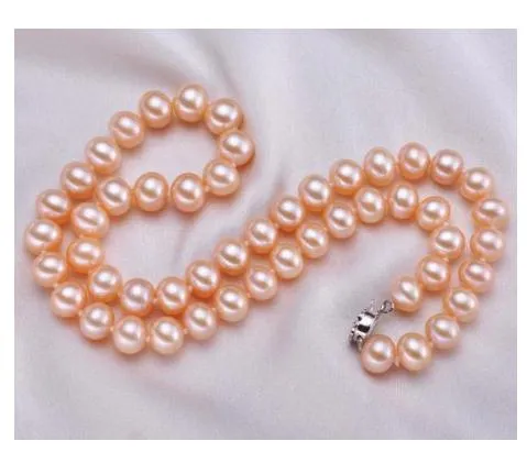 Nouveau 10-11 mm NATURAL South Sea authentique rose collier de perles fermoir cliquet doré 18'" 