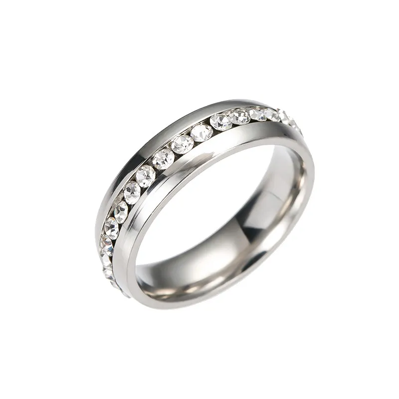 Persoonlijkheid mode enkele rij diamanten ring roestvrij stalen diamant ring sieraden groothandel gratis verzending