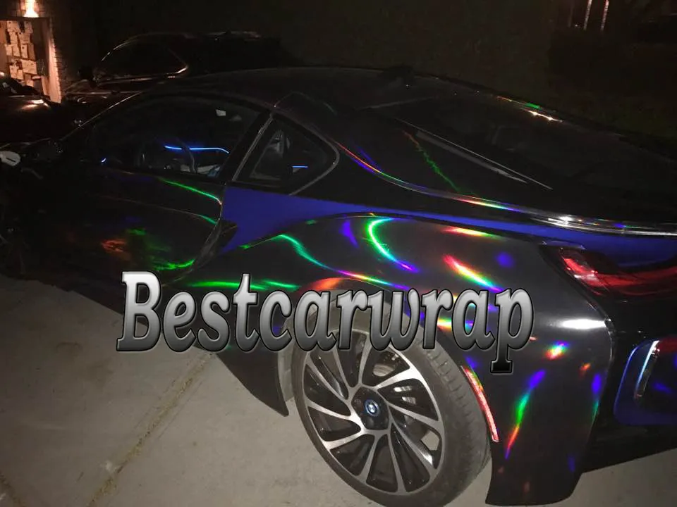 Czarny Holograficzny Chrom Winylowy Wrap Car Film Naklejka z Hologram Powietrza Hologram Neochromome Cały samochód Folia Rozmiar: 1,52 * 20m / Roll