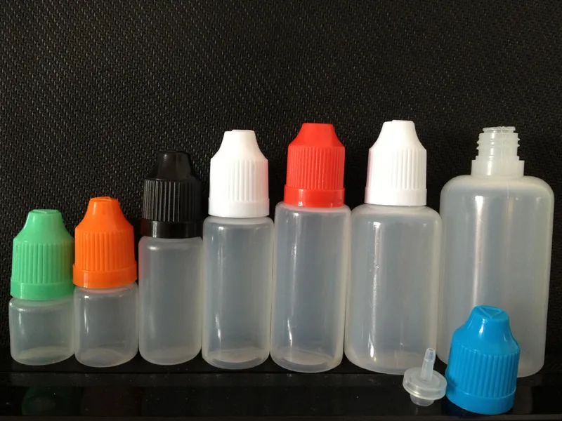 PE-plastdroppsflaskor 3ml 5ml 10ml 20ml 30ml 50 ml nålflaska med färgglada barnsäkra kepsar skarp droppspets för ångsaft E-vätska