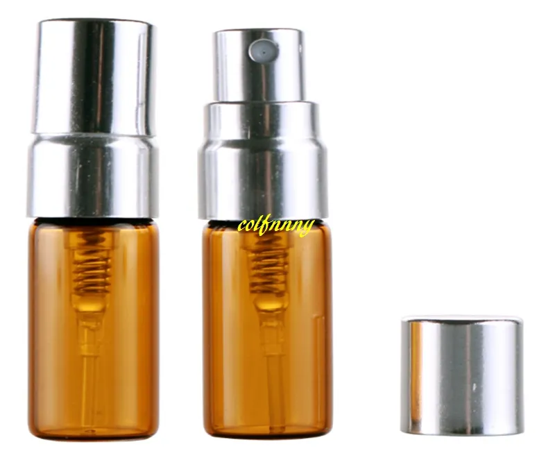 50 sztuk / partia Darmowa Wysyłka 3ML 5 ml Amber Spray Perfumy Butelka Pusta Brown Parfum Próbki Szklane Atomizer Butelki Dia 14mm