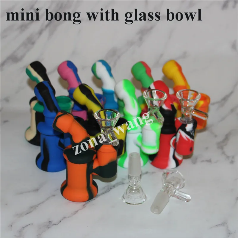 Mini Silikonvatten Bongs 10 Färgglada glas Vattenrör Silikonvatten Bongs Handrör Glas Bongs Glass Bowl Silicone Wax Pad