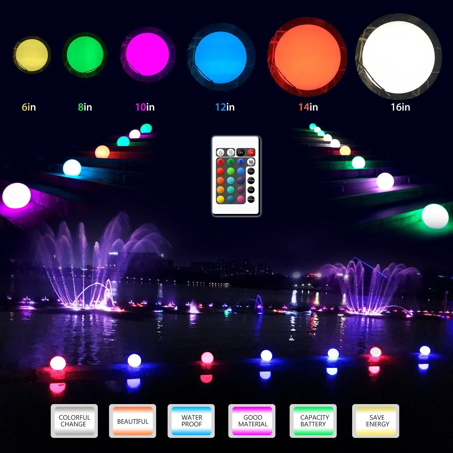 Lampade da prato multicolore a LED con luce a sfera, colori RGB, galleggiante, impermeabile, per la decorazione del giardino, piscina, laghetto