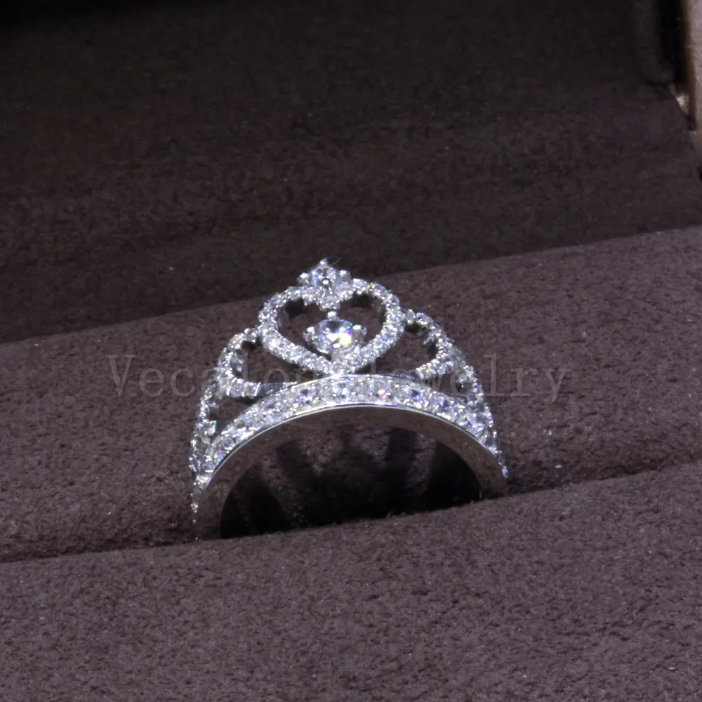 Vecalon 2018 Lovers Crown ring 5A Zircon Cz 925 Sterling Silver Filled Anello per fedi nuziali per donna uomo