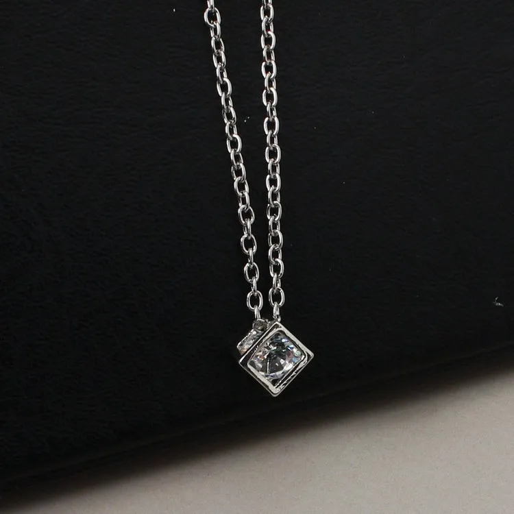 Fashion 18K Gold Plated Cubic Zirconial Crystal Cube Necklace for Women Girlfriend Ladies Wedding Jewelry Wholesale Price Drop Ship