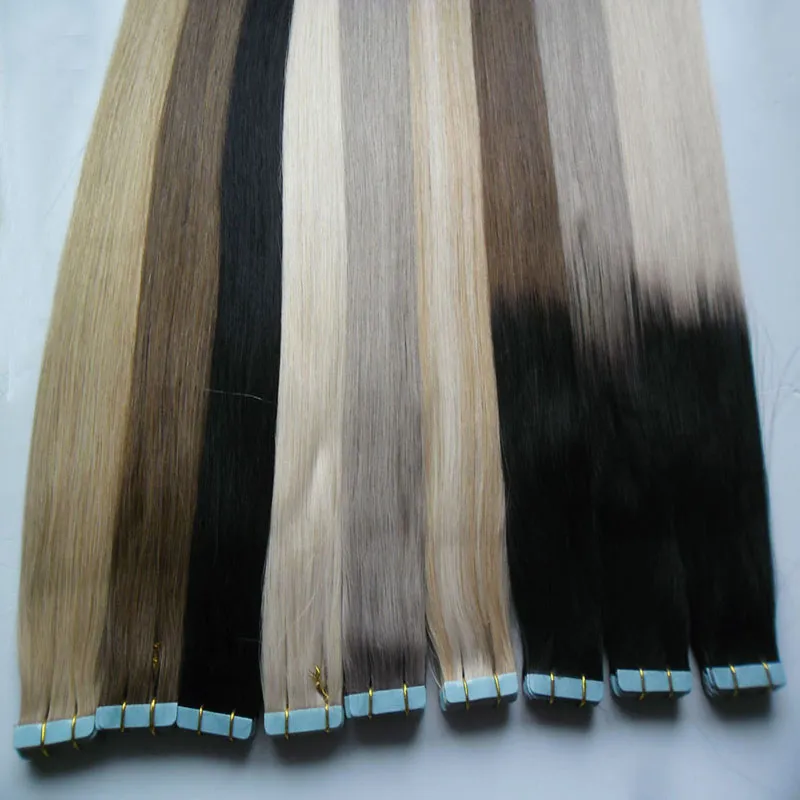 Tape i mänskliga hårförlängningar 40st 100g Tape Human Hair Extension Straight Brasilian PU Skin Väft Hår