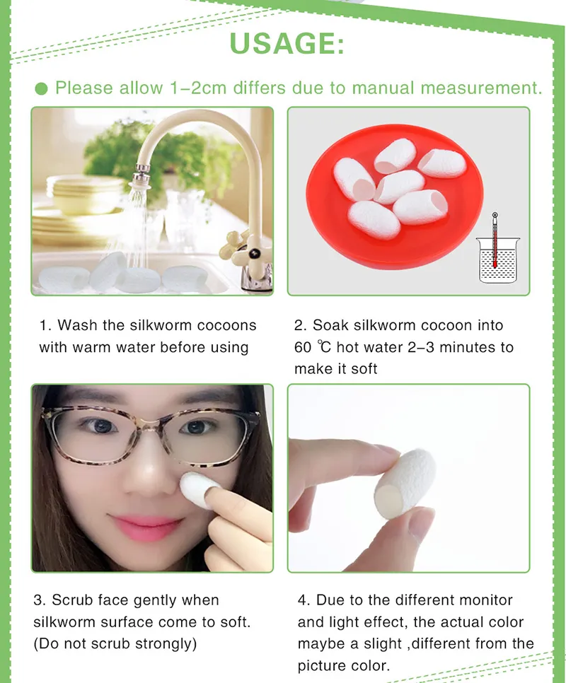 Partihandel Naturlig Silk Cocoon Ball Facial Cleanser Anti Aging Whitening Blackhead Remover Skin Care silkesworm / parti