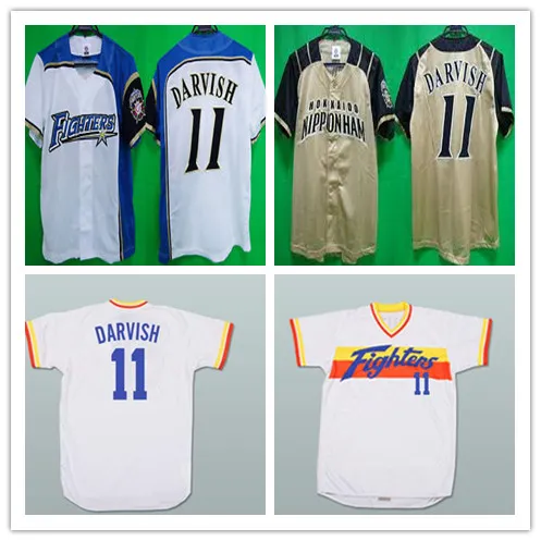 Personalizzato 11 Yu Darvish Hokkaido Nippon-Ham Fighters Maglie Baseball Giallo Bianco Alternato Cucito Qualsiasi Nome Numero Camicie Buon Prezzo