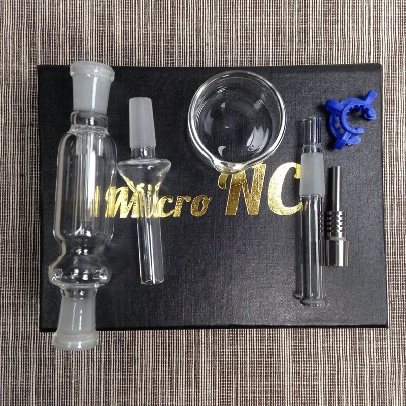 Mini Nector Collector Kits Micro NC 14mm 18mm Joint NC Kit With Titanium Nail Glass Tip Dish Clips Retail Boxes DHL Free