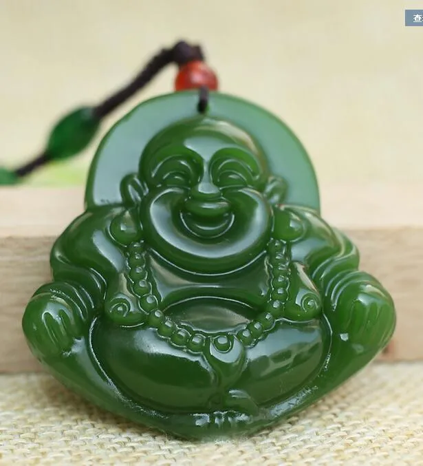 Green Jade Natural jade Buddha Lucky Amulet jade Pendant Necklace Wholesale Hand engraving statue