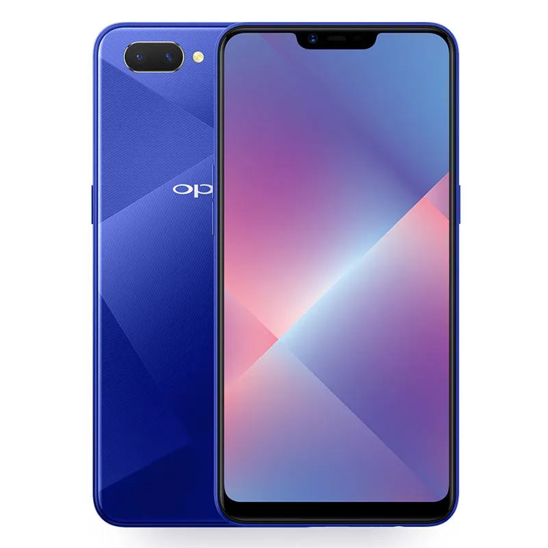 Téléphone portable d'origine OPPO A5 4G LTE 4 Go de RAM 64 Go de ROM Snapdragon 450B Octa Core Android 6,2 pouces Plein écran 13,0MP AI HDR OTG 4230mAh Face ID Smart Mobile Phone