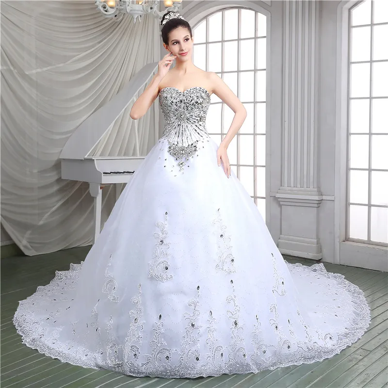 Nowa ukochana z kryształami Bling Kryształami Ball Długość podłogi Tiul Long Party Bride Sukienki dla kobiet sukienki ślubne DH4228