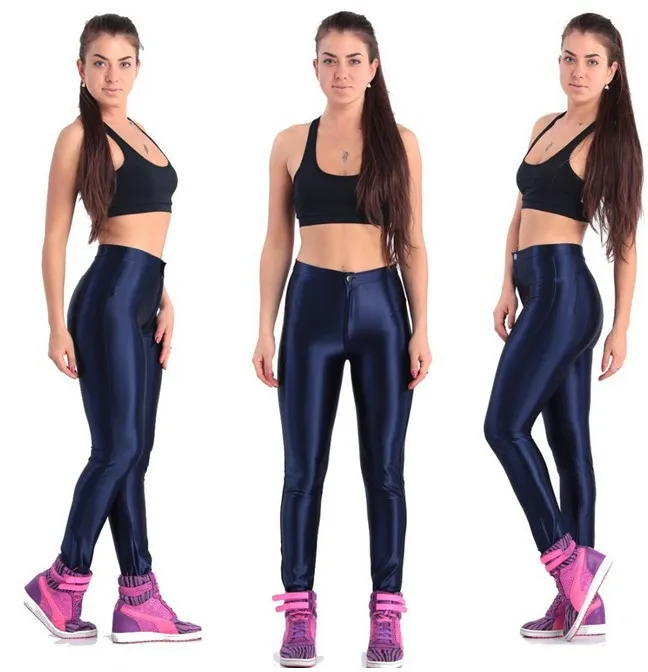 Kadın Moda Yepyeni Yüksek Bel Şeker Renk Parlak Dans Disko Pantolon Amerikan Bir Kalem Egzersiz Pantolon Sıcak Artı Boyutu XL