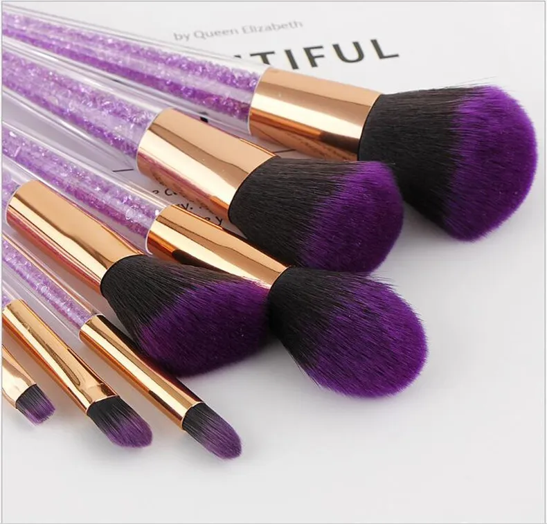 Nyaste 7st Purple Crystal Makeup Brushes With Diamond Makeup Brush Black Purple Brush Cosmetic Set Blusher Foundation BB Cream7370236