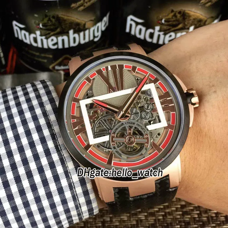 저렴한 새로운 집행 1713-139 SkeletonTourbillon 1713-139 / 43 블루 해골 다이얼 자동 남성 시계 PVD 블루 베젤 가죽 스트랩 시계