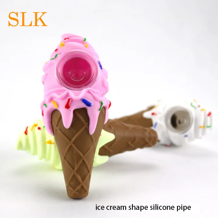 Excellent quality silicone ice cream pipes stash clear glass bowl tobacco tube handheld smoking tools dab rig free ship